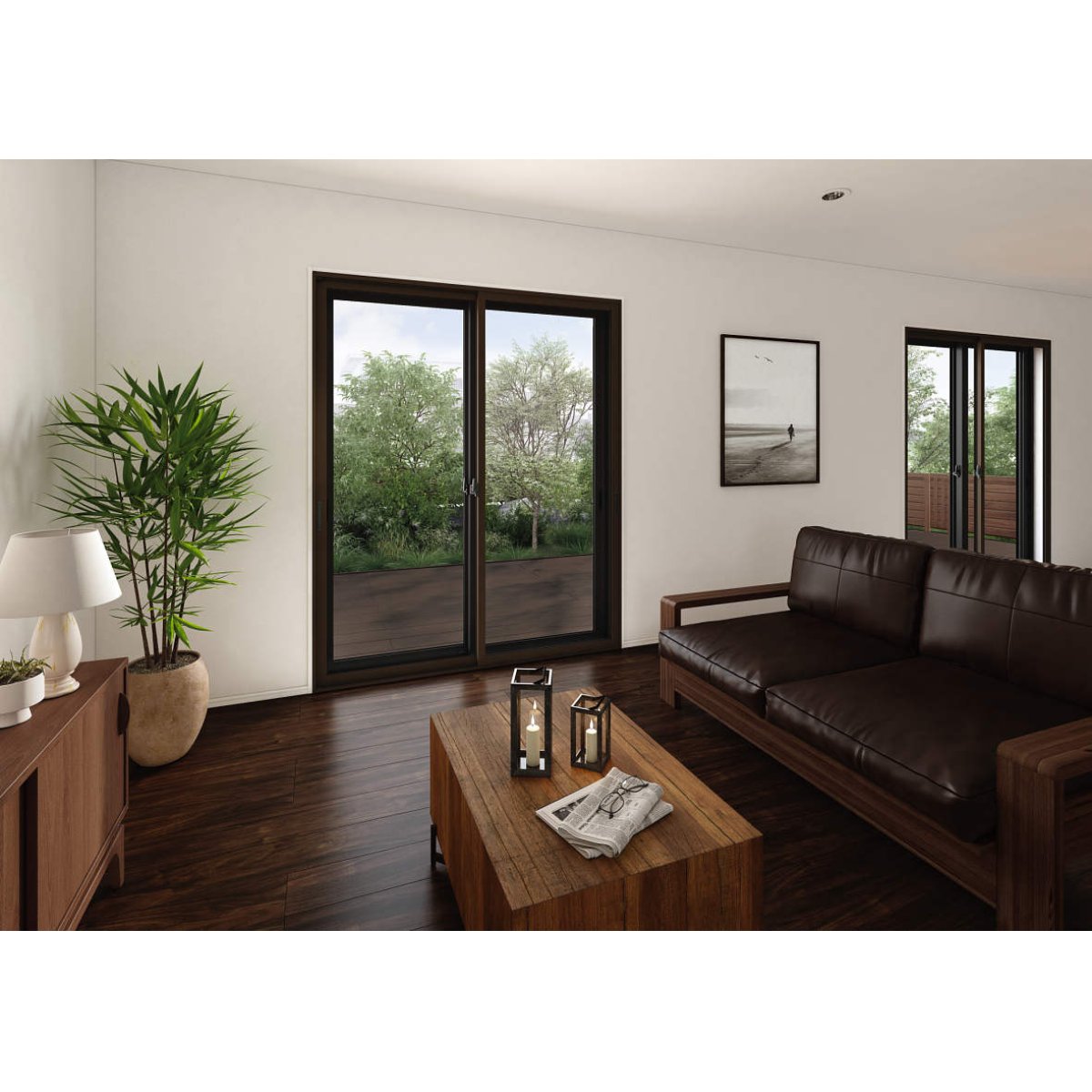 画像4: 【ダークブラウン】 固定ウチリモ2枚建 引違い窓 Low-E複層ガラス ガスなし