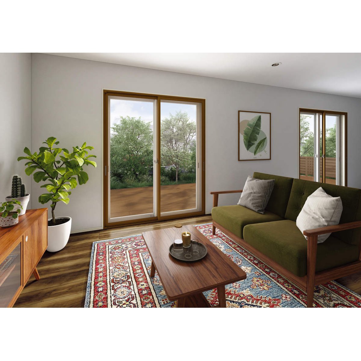 画像4: 【ミディアムオーク】 固定ウチリモ2枚建 引違い窓 Low-E複層ガラス ガスなし