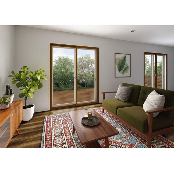 画像4: 【ミディアムオーク】 固定ウチリモ2枚建 引違い窓 Low-E複層ガラス ガスなし